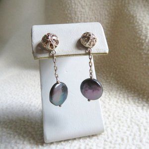 Gray Coin Pearl Drop Earrings